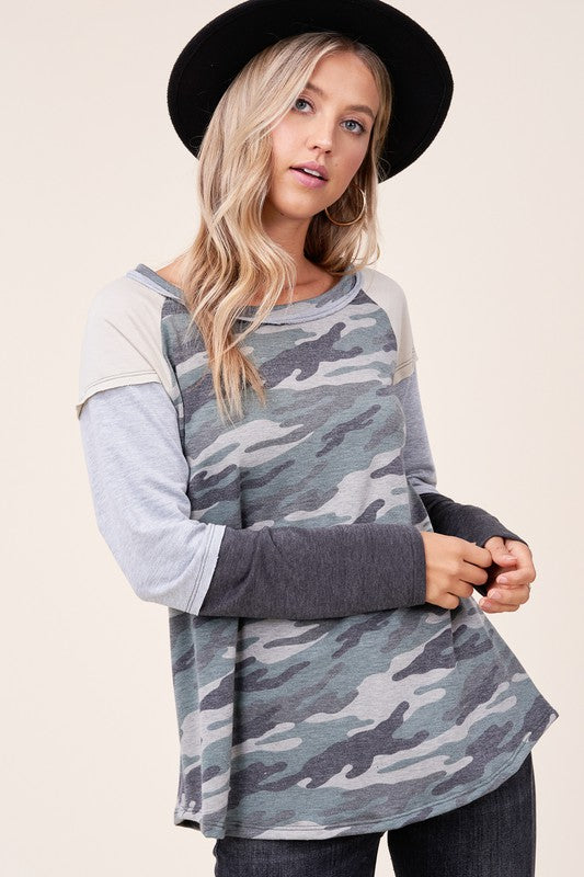 CAMOUFLAGE COLOR BLOCK TOP