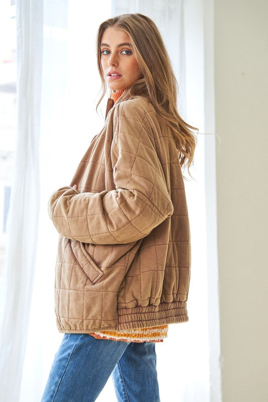 Washed Soft Comfy Quilting Zip Closure Jacket