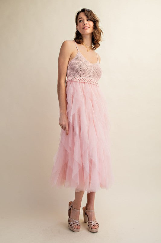 LOVELY TULLE MIDI CROCHET DRESS