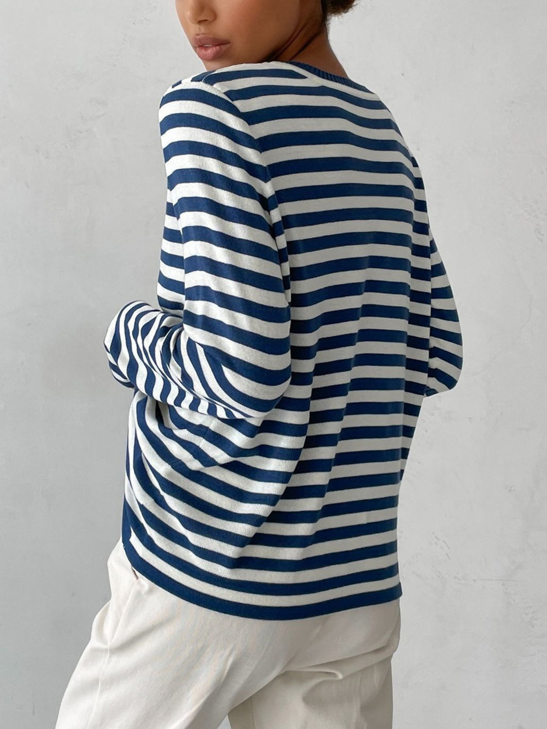 Striped Round Neck Long Sleeve Sweater