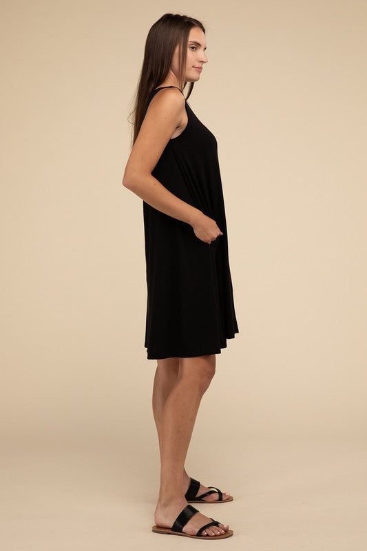 Sleeveless Flared Dress with Side Pockets