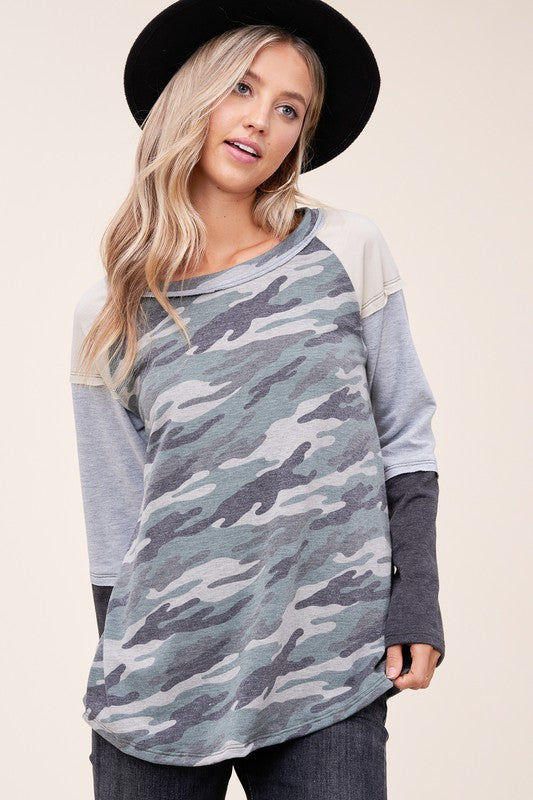 PLUS CAMOUFLAGE COLOR BLOCK TOP