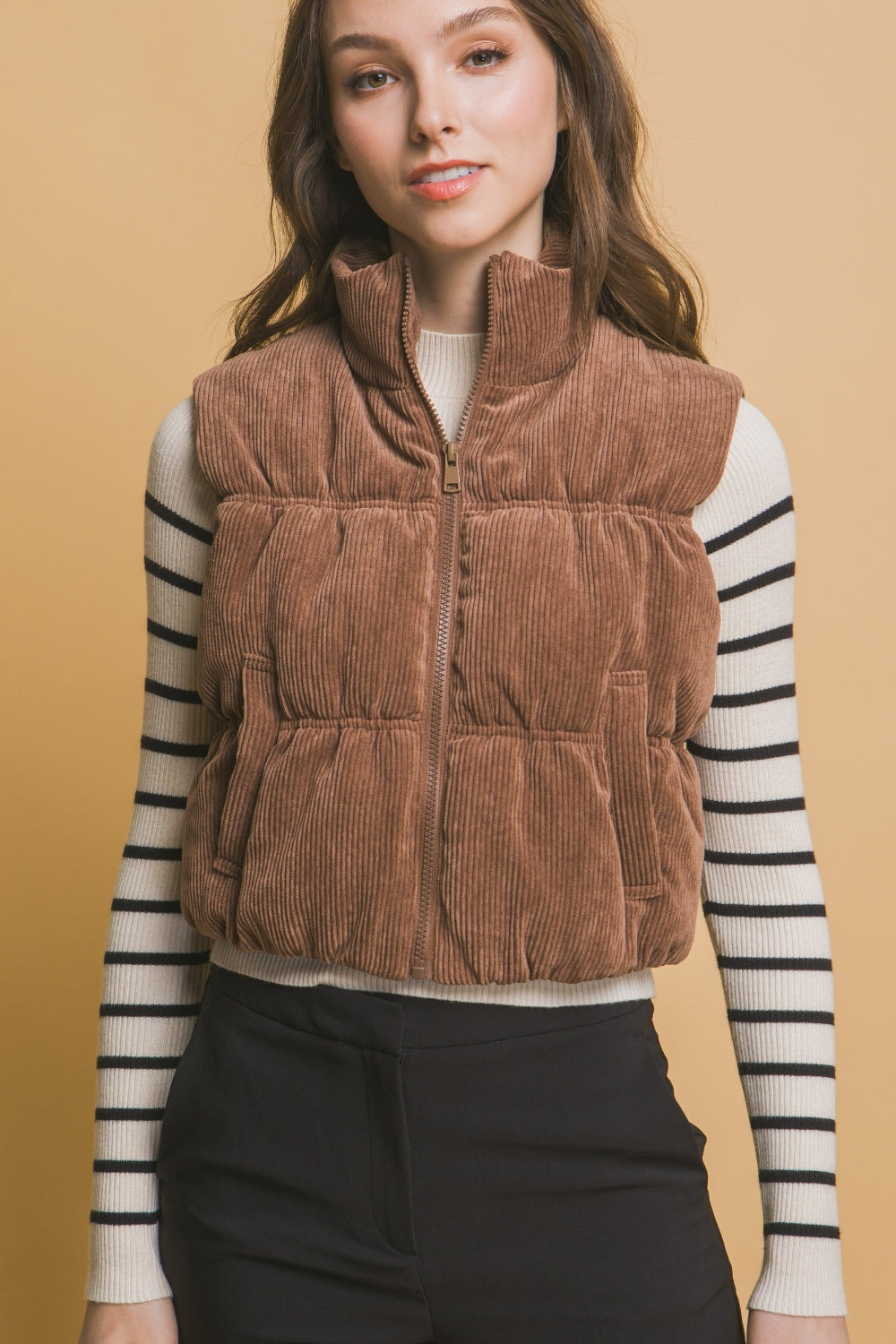 Love Tree Corduroy Zip Up Puffer Vest with Pockets