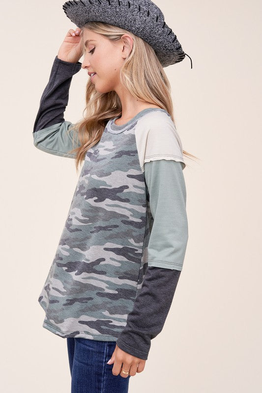 PLUS CAMOUFLAGE COLOR BLOCK TOP