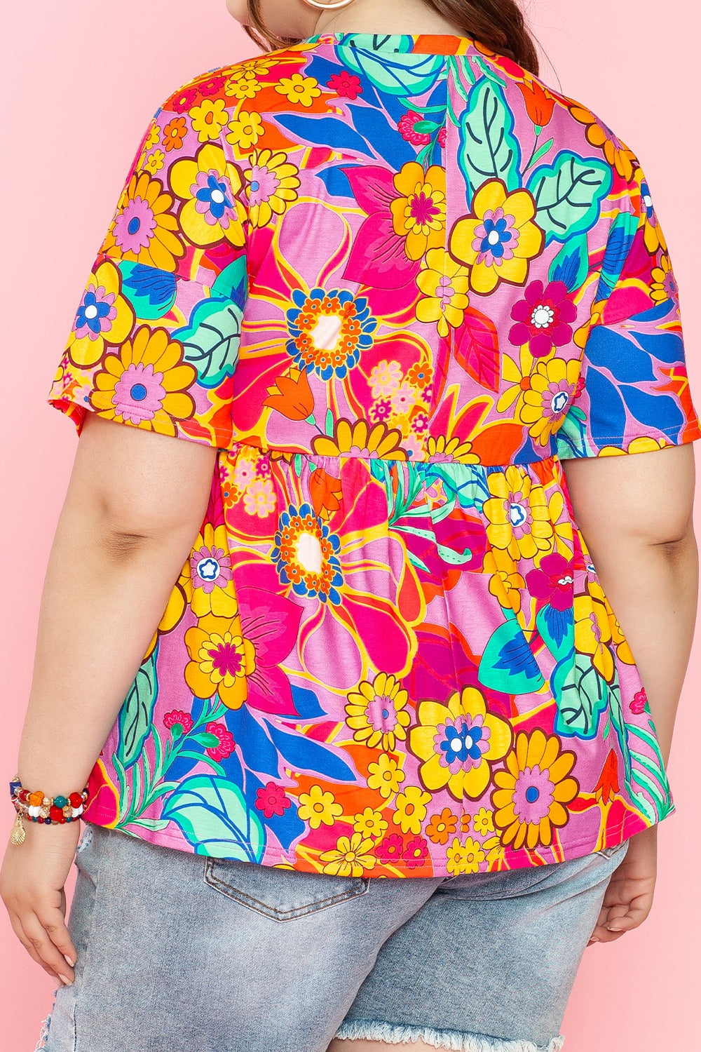 Plus Size Printed Round Neck Short Sleeve Top