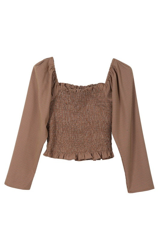 LS square neck smocking top