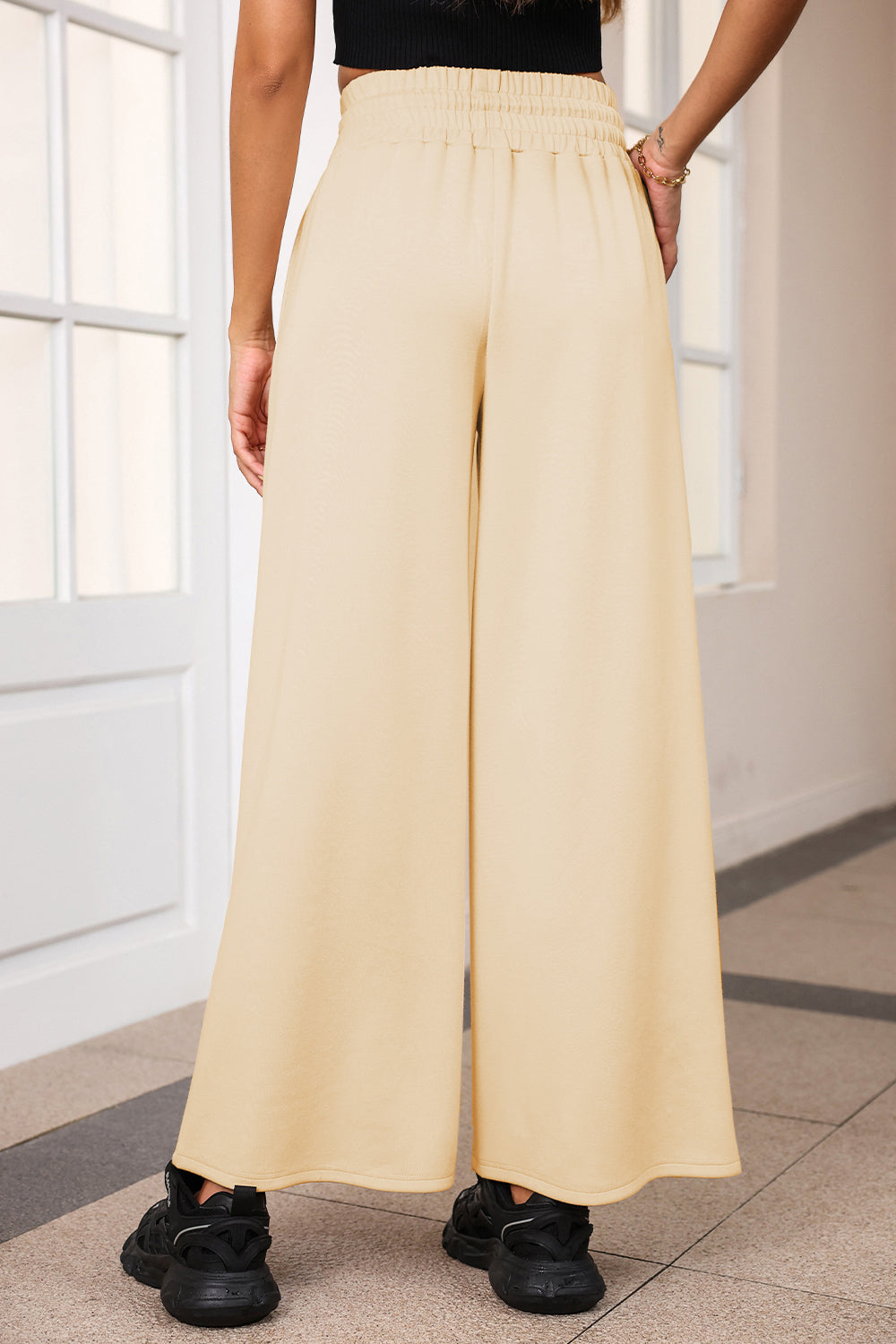 Drawstring Wide Leg Pants with Pockets