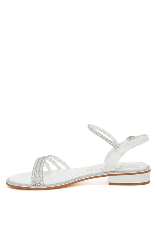 Nobbity Rhinestone Pearl Detail Flat Sandals