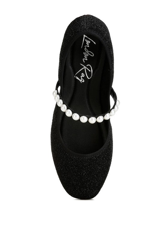 Corphee Pearl Strapped Glitter Ballerinas