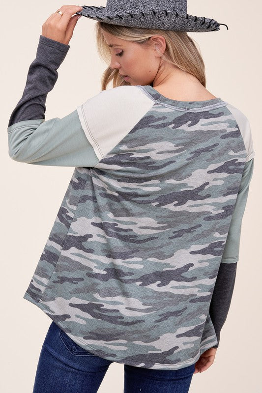 CAMOUFLAGE COLOR BLOCK TOP