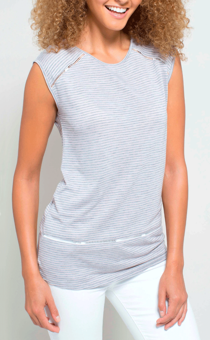 Sleeveless Top with Ladder Trim