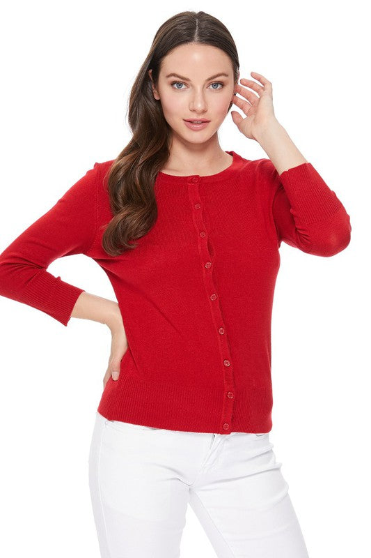 Crewneck Button Down Knit Plus Size  Cardigans