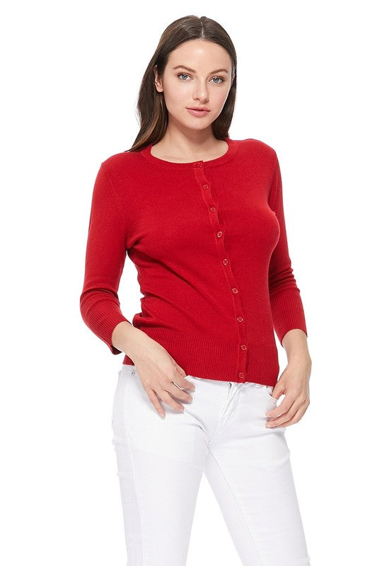 Crewneck Button Down Knit Plus Size  Cardigans