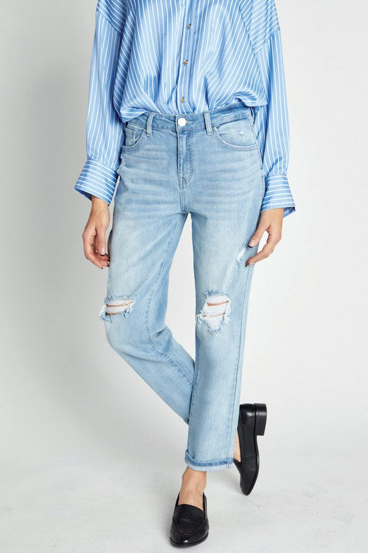 Super High rise Destructed Cuffed Boyfriend Jeans