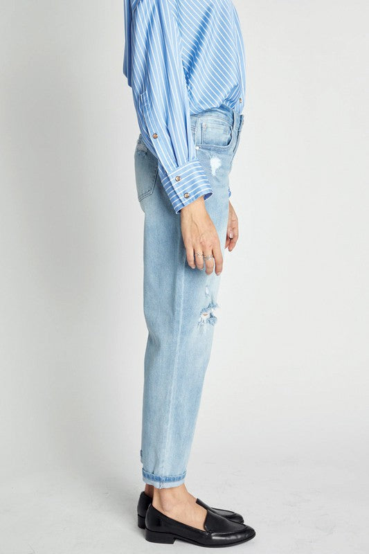 Super High rise Destructed Cuffed Boyfriend Jeans