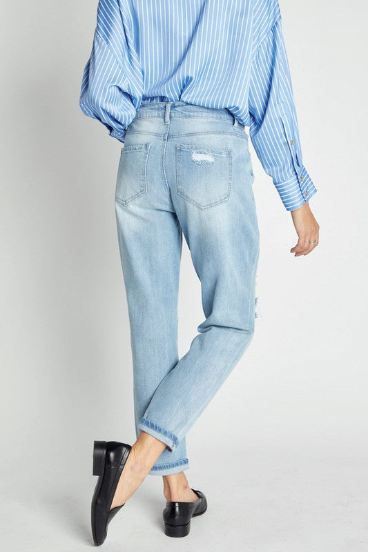 Super High rise Destructed Cuffed Boyfriend Jeans