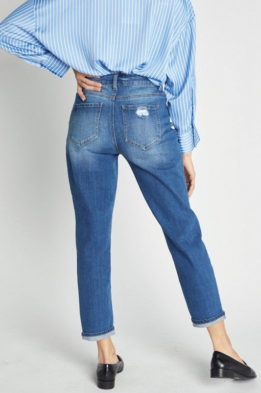 Super High rise Destructed Cuffed Boyfriend Jeans