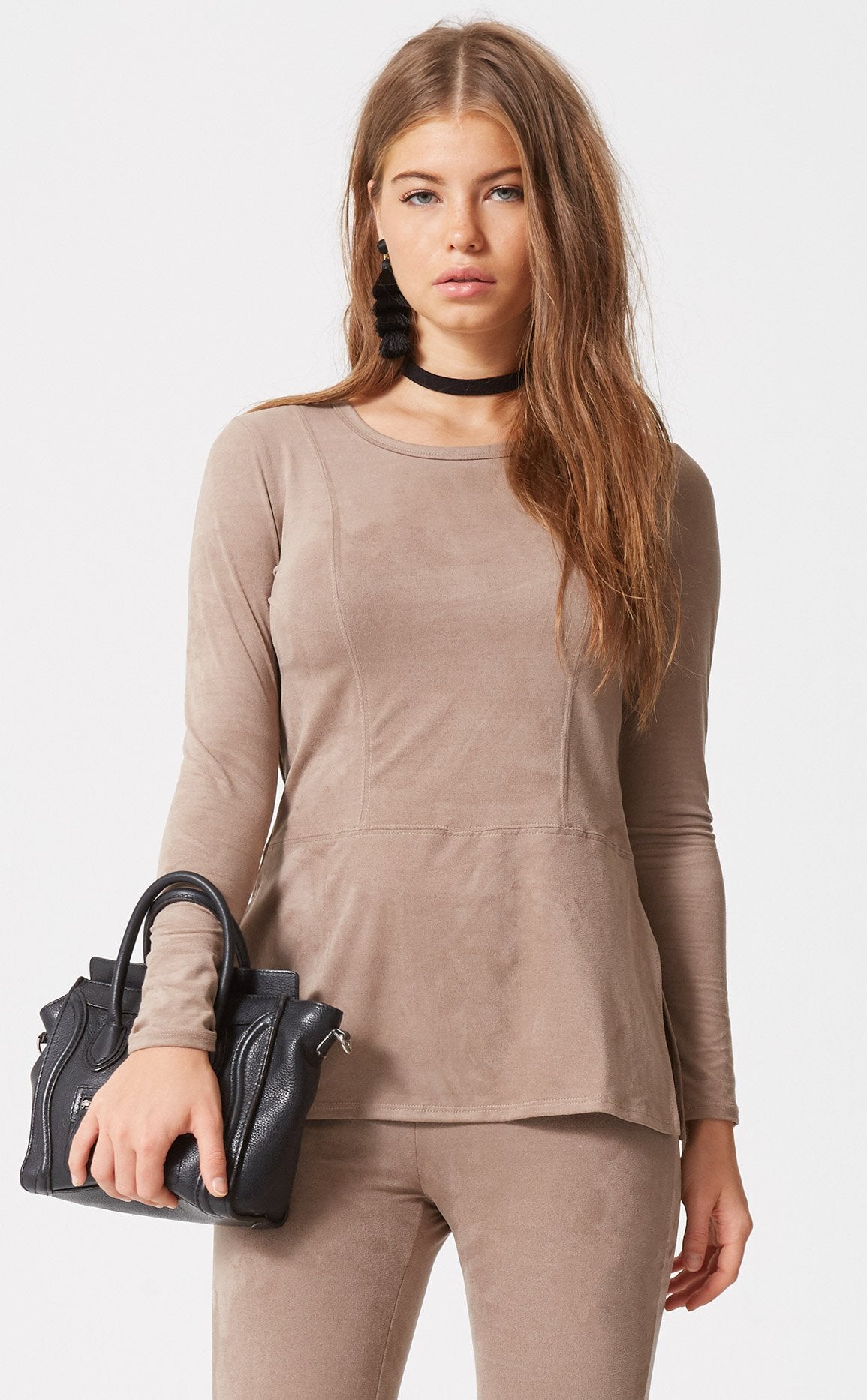 Long Sleeve Suede Top