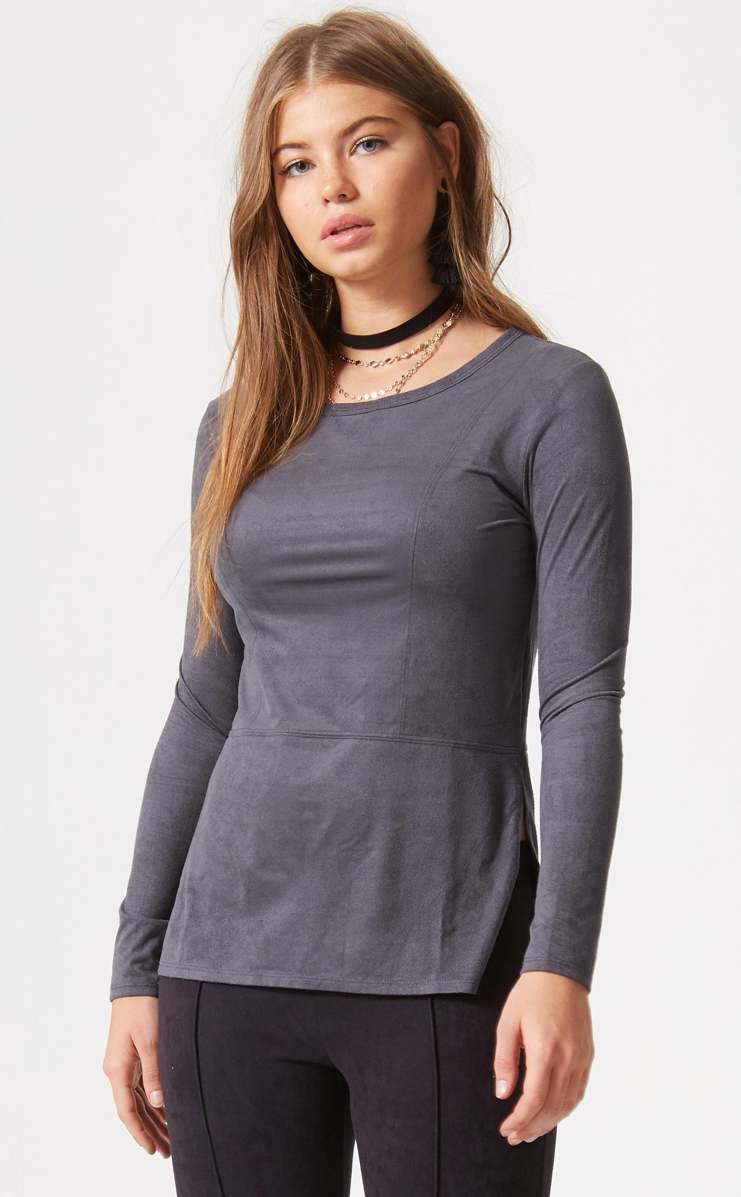 Long Sleeve Suede Top