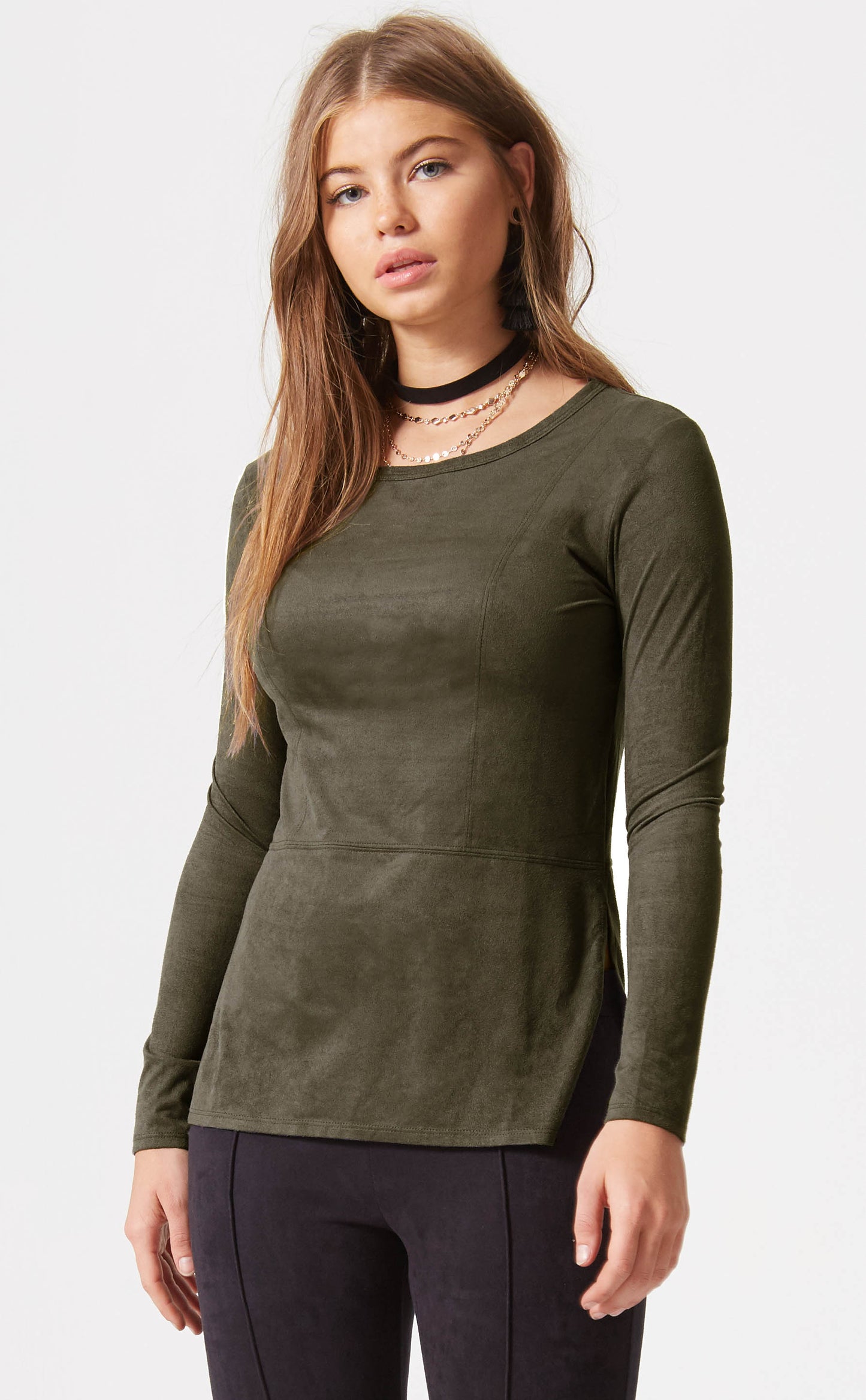 Long Sleeve Suede Top