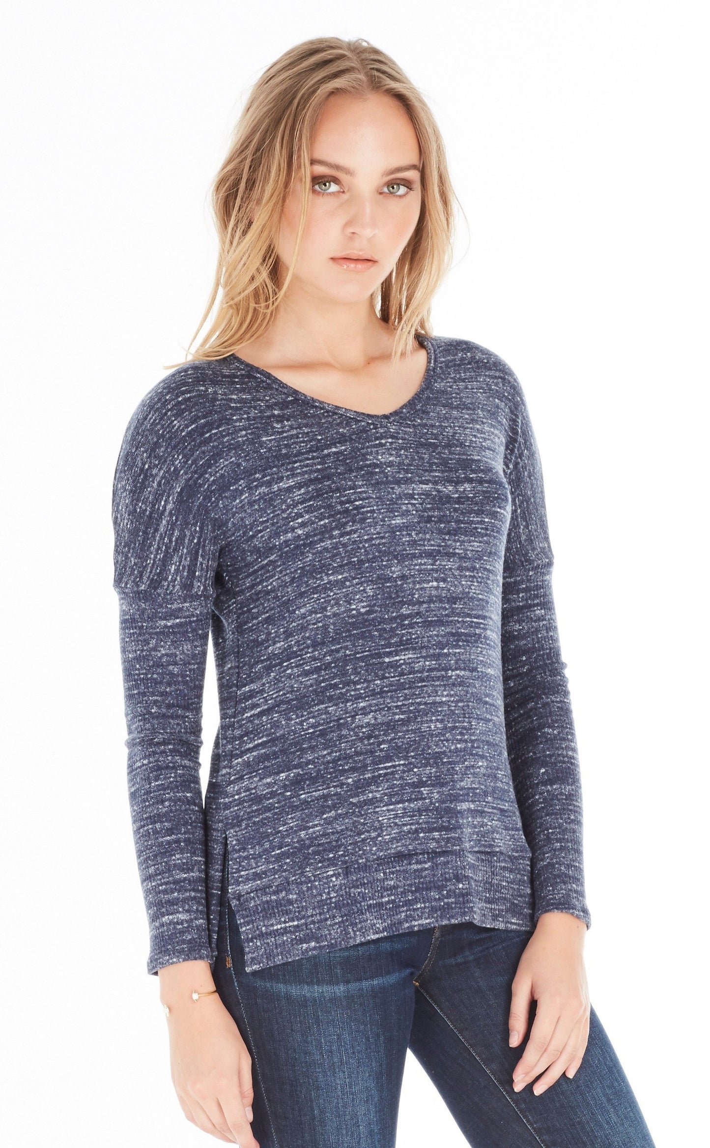 Ribbed Jewel Neck Long Sleeve