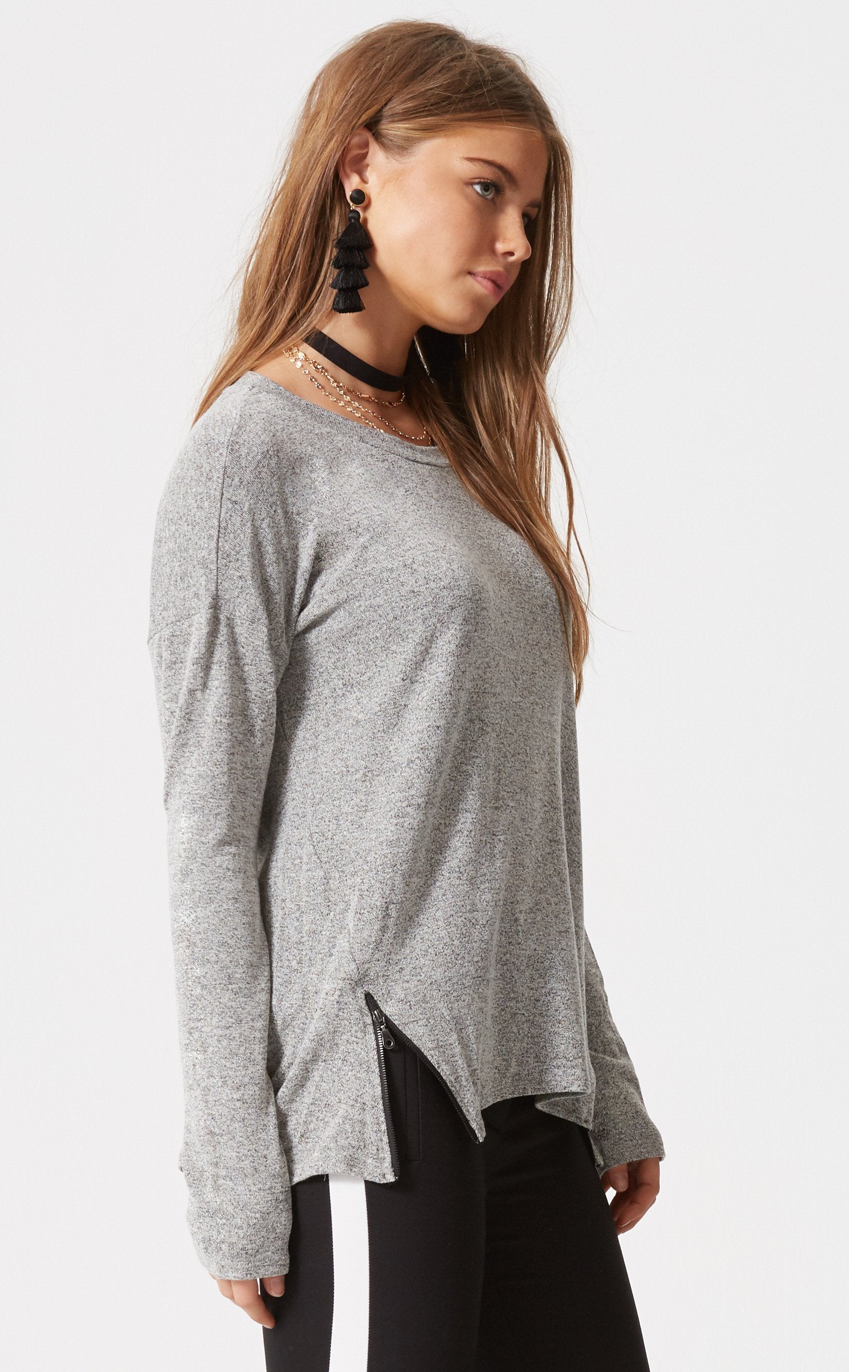 Long Sleeve Sweater w/ Front Zippers