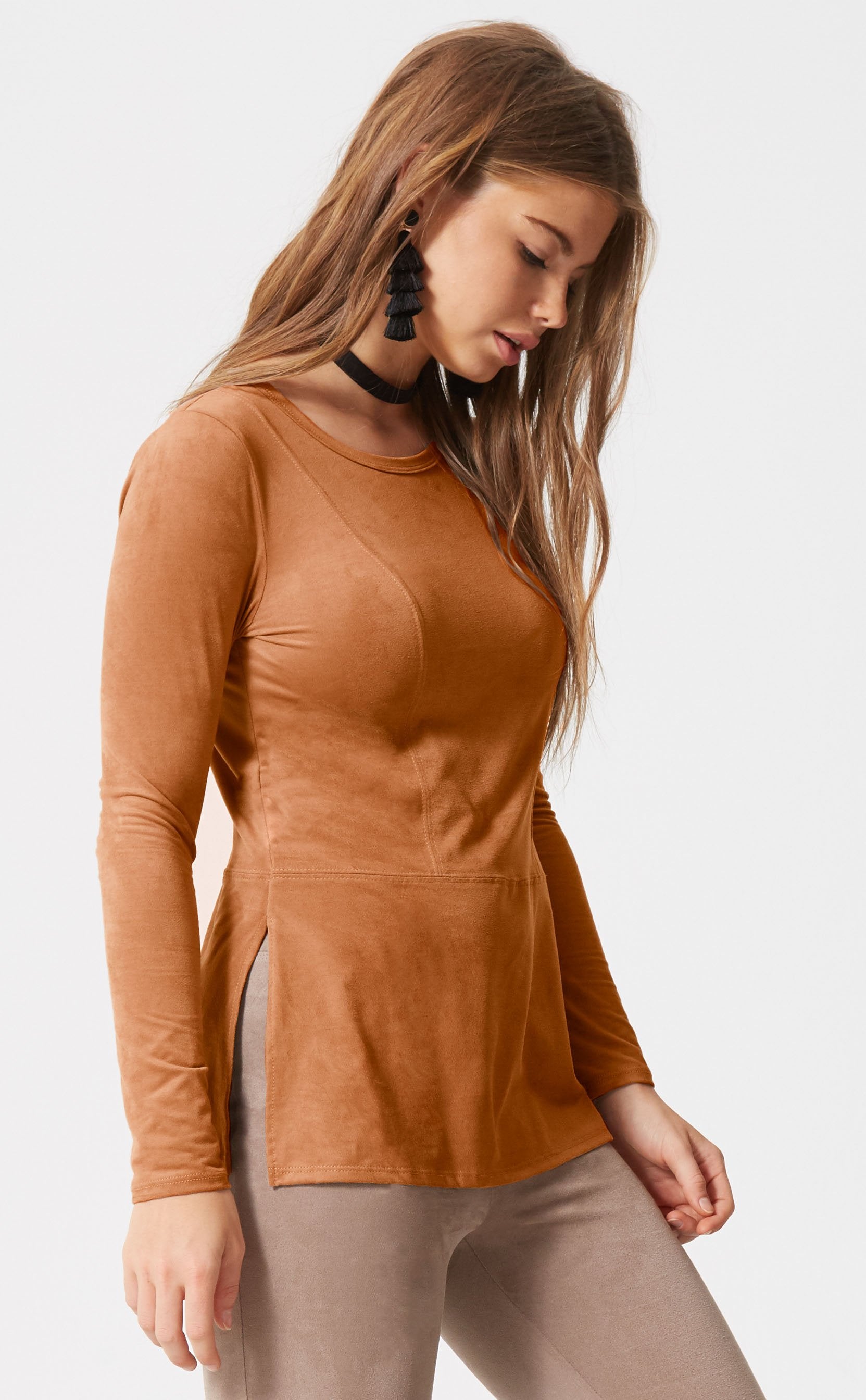 Long Sleeve Suede Top