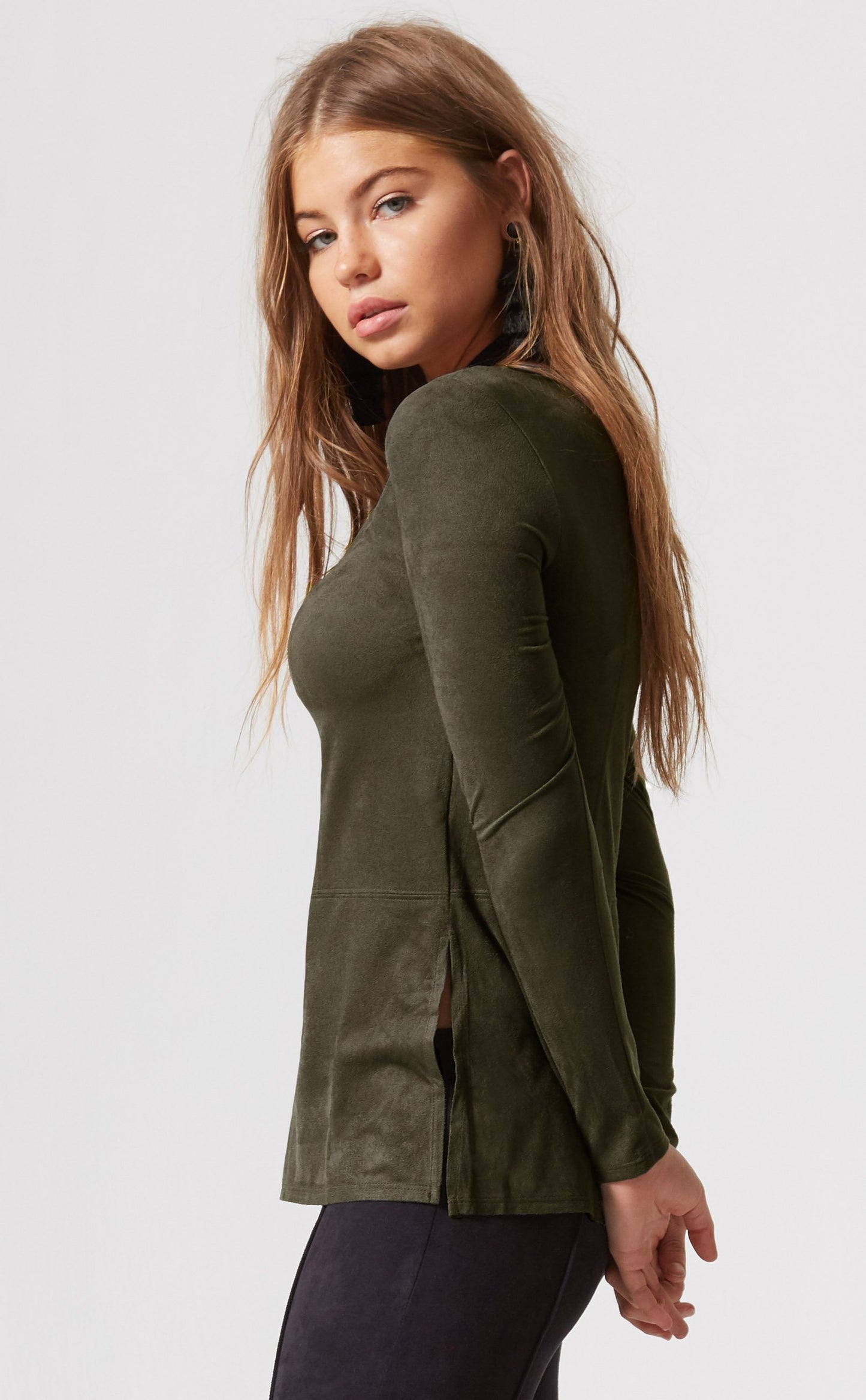 Long Sleeve Suede Top