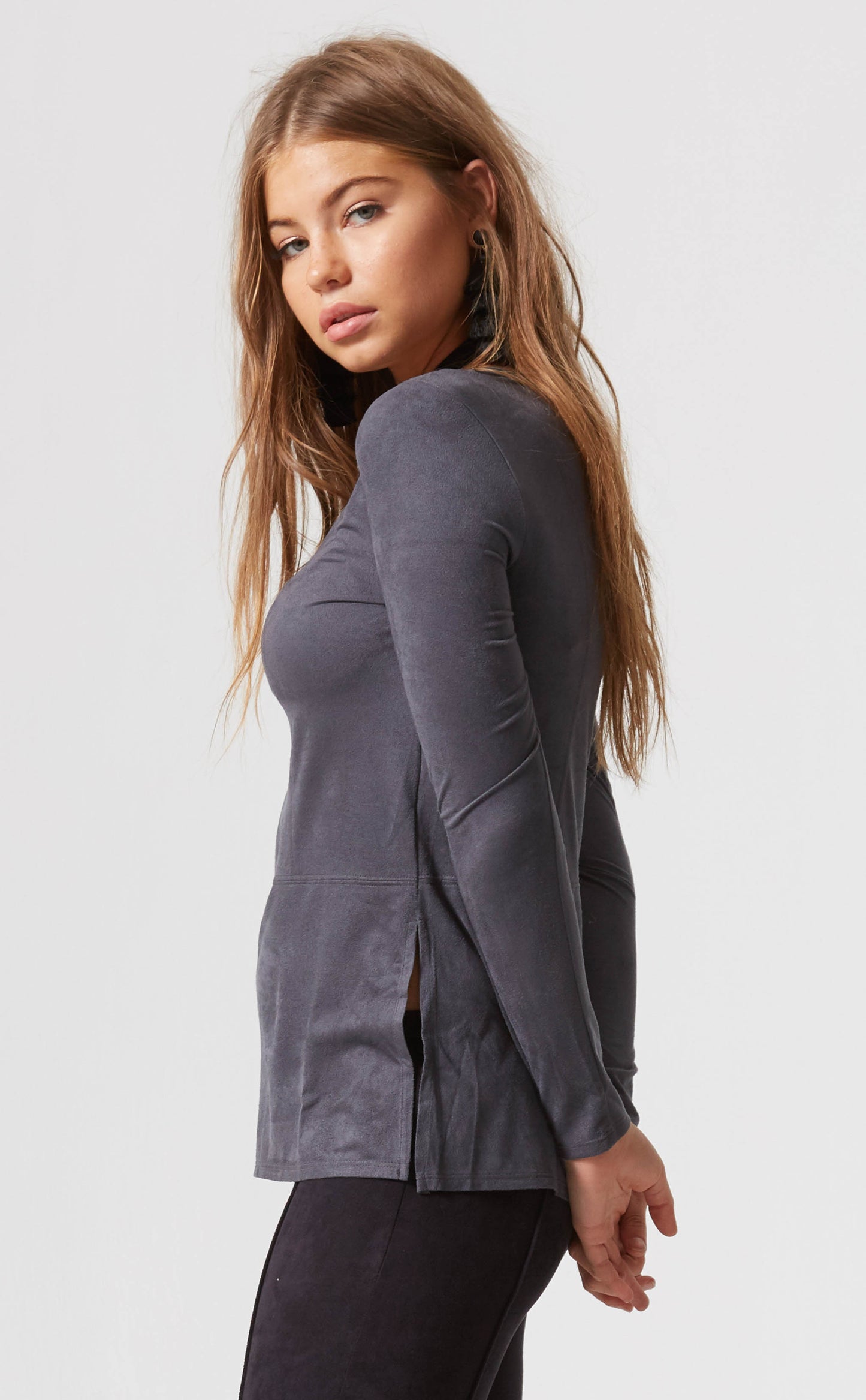 Long Sleeve Suede Top