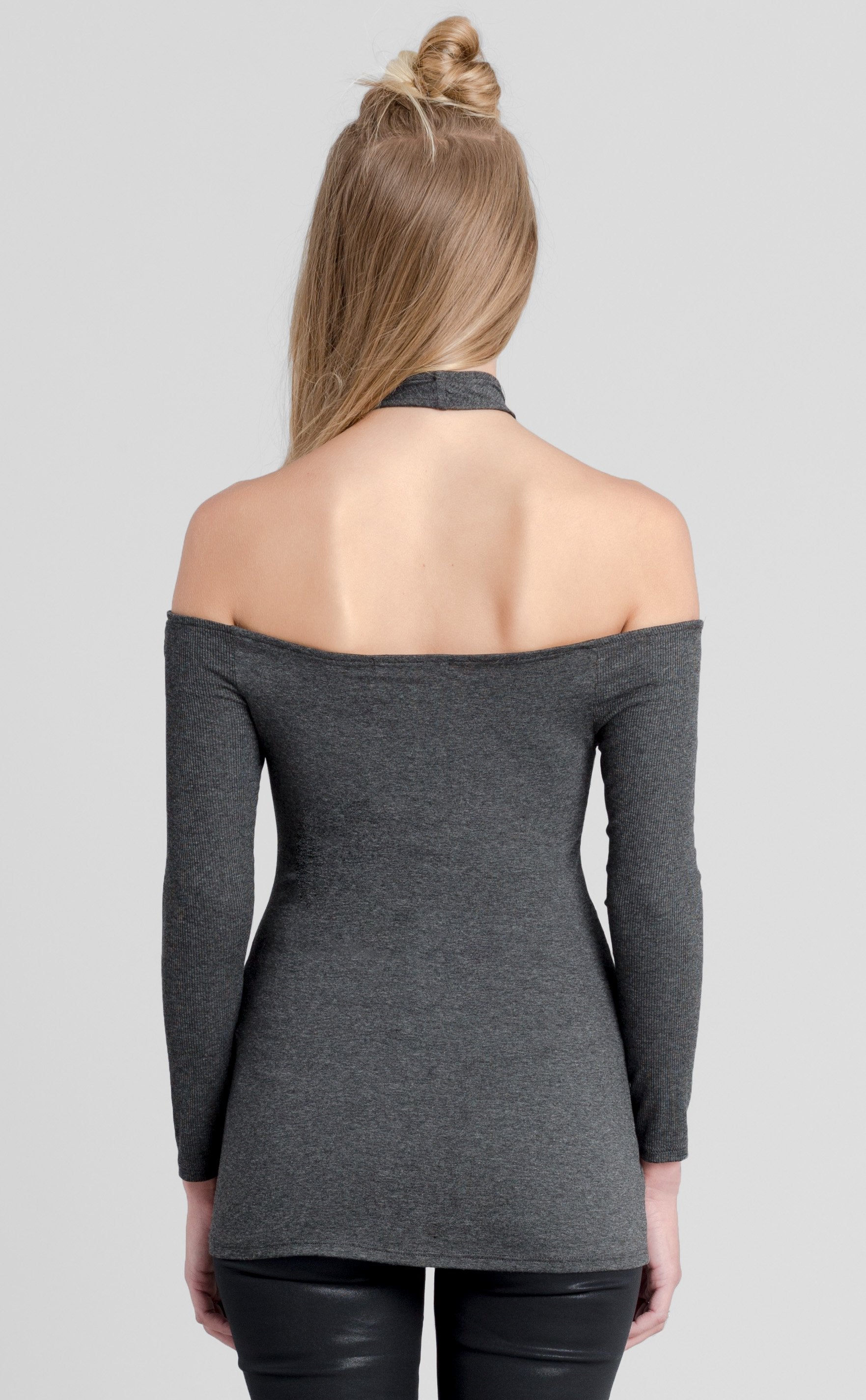 Heather Grey Cold Shoulder Bodycon Top With Key Hole?id=1962492002340